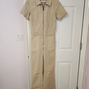Mango Beige Short-Sleeve Jumpsuit